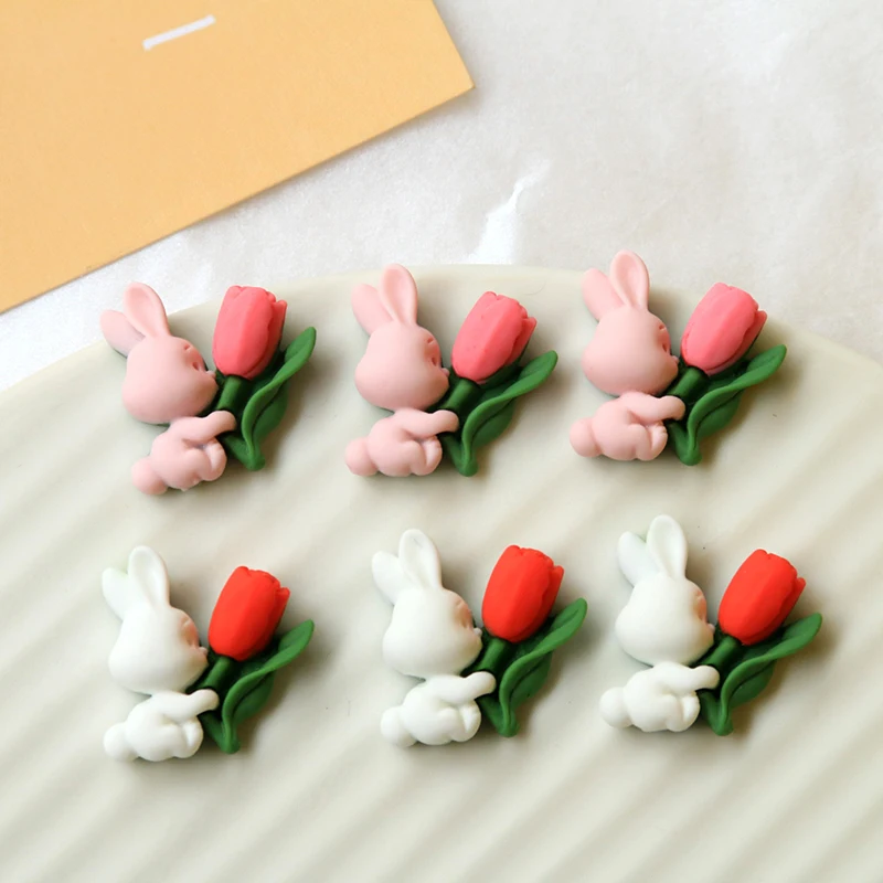 10Pcs 1.9CM Cute Little Rabbit Charms Patch Cabochon For DIY Making Earrings Handmade Craft Hair Accessories Phone Case Deco