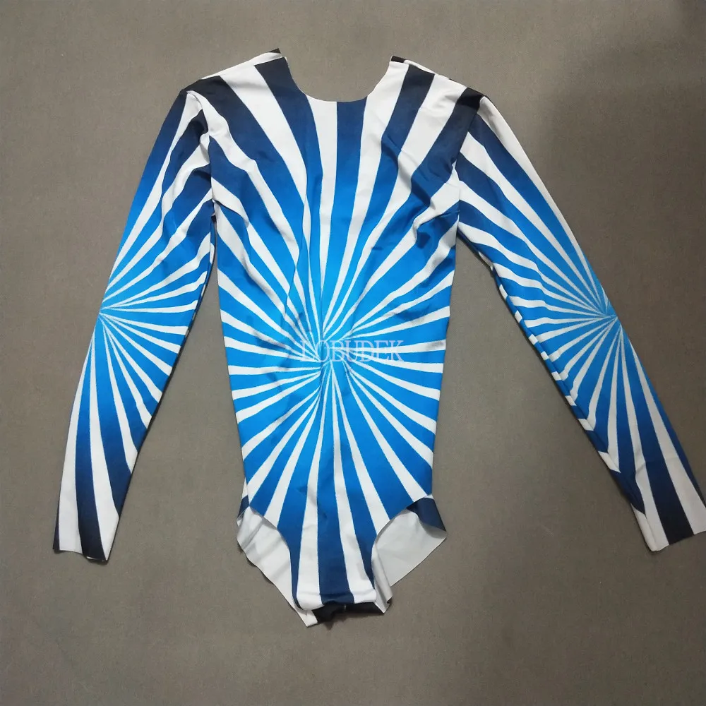 Женское боди для ночного клуба синее эластичное трико с принтом сексуальный