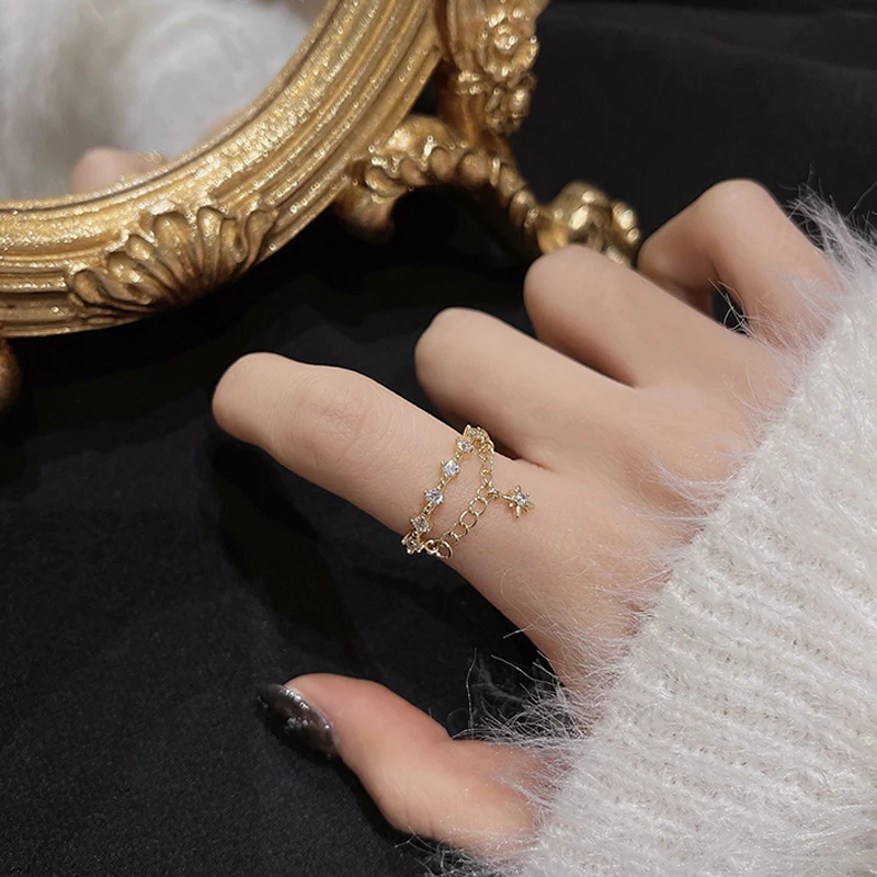 

Adjustable Rings for Women Crystal Zircon Female Finger Gold Color Opening Rings Ladies Fine Jewelry Pendant Finger Ring