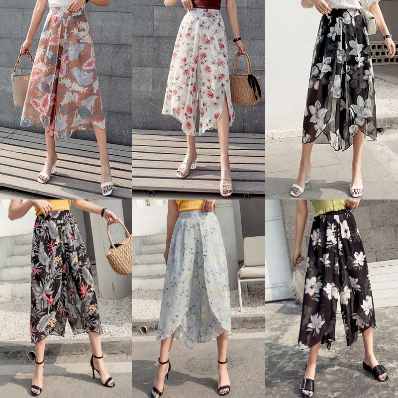 Женская шифоновая юбка с широкими штанинами весна-лето 2019 женские свободные