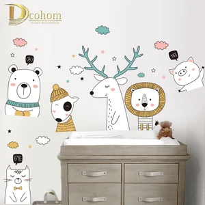 Медведь и олень, лес, животное, сделай сам, наклейка на стену, для детской комнаты, украшение для гостиной, детской комнаты, украшение для дома, ПВХ, мультяшная настенная