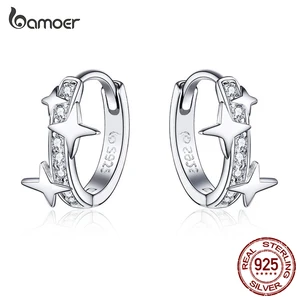 Серьги-кольца женские из серебра 925 пробы с фианитами, BSE076