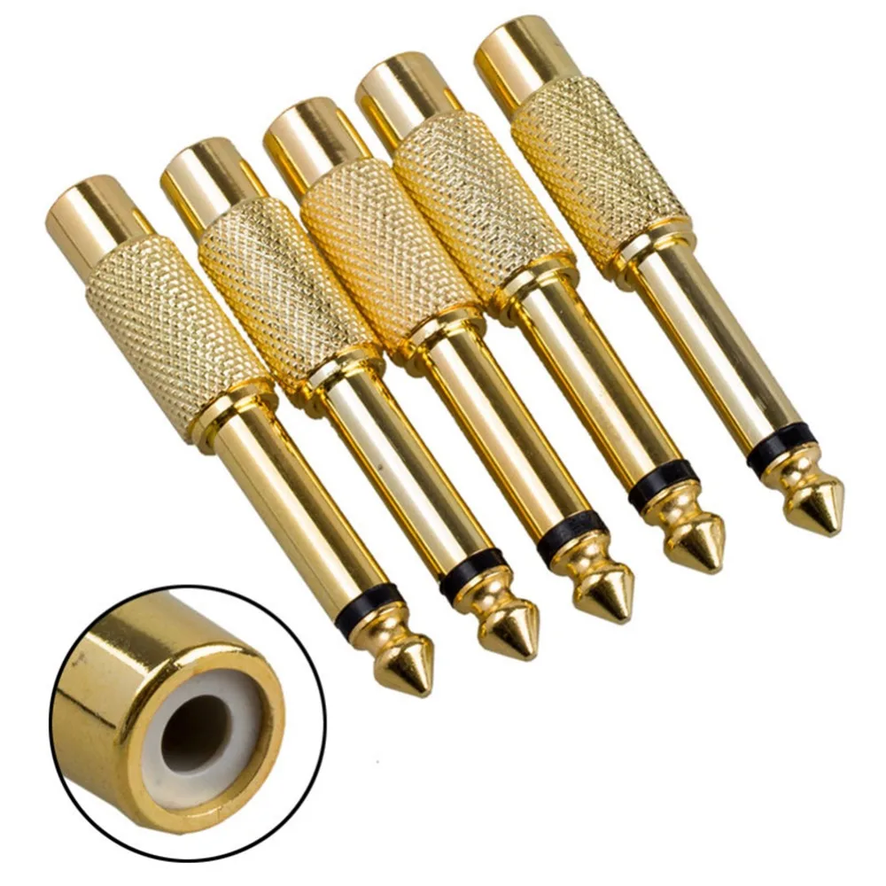 

5pcs 6.35mm 1/4" Male Mono Plug To RCA Female Jack Audio Adapter Connector TS Audio Converter Plug