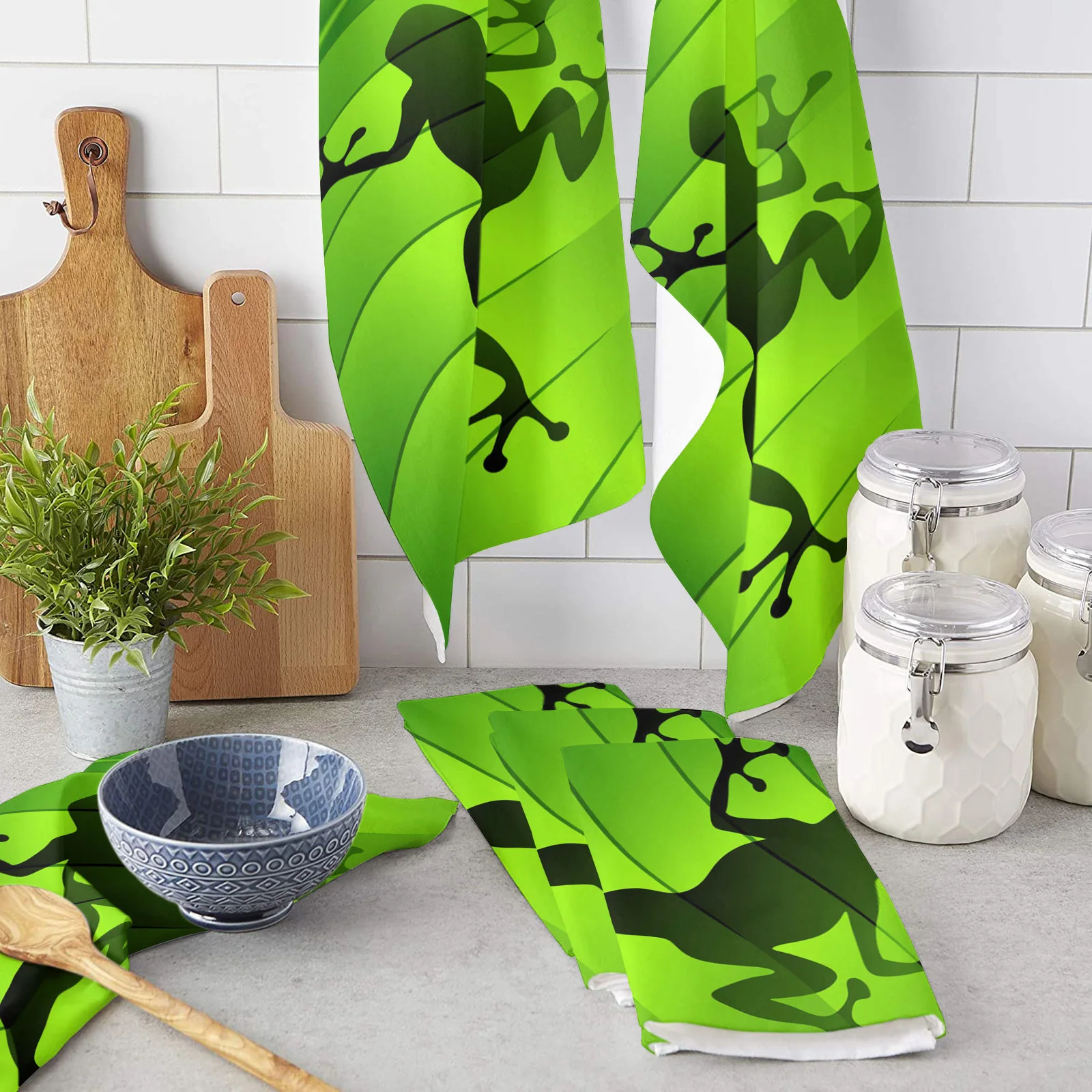 

Animal Frog Green Leaf Plant Microfiber Kitchen Hand Towel Dish Cloth Tableware Household Cleaning Towel Utensils for Kitchen