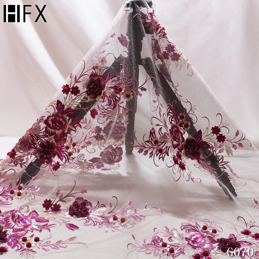 HFX Высокое качество Французский Тюль Кружево роскошный 3d цветок французская Сетка кружево африканский тюль сетка кружево для свадебного платья GC071