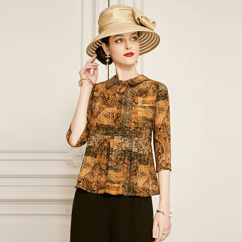 

SHZQ Fragrant Cloud Gauze Silk Shirt 2021 Autumn New Style Foreign Style Top Fashion Mulberry Silk Women's Shirt