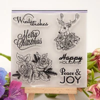 1pc rose deer transparent clear silicone stamp seal cutting diy scrapbooking rubber coloring embossing diary decoration reusable