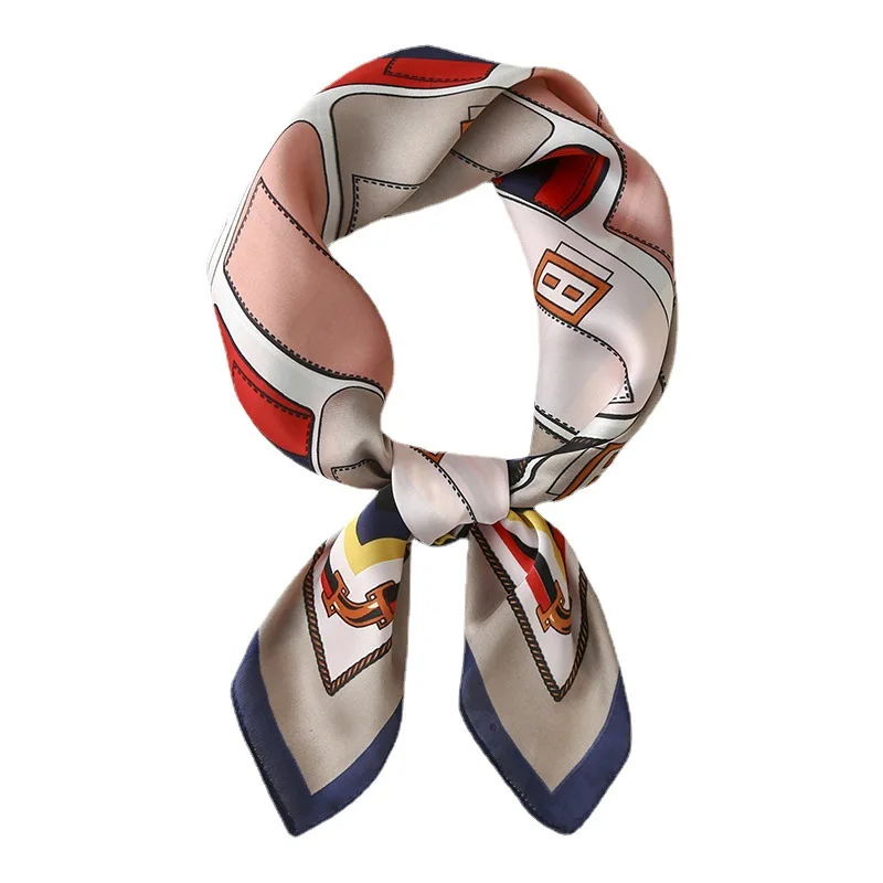 

New Retro scarf 70cm Satin Chiffon small square women's imitation silk bag blue printed silk scarf