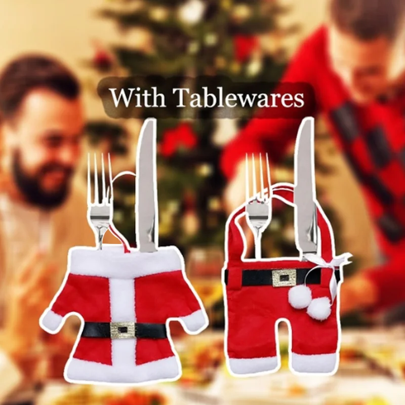 Рождественские украшения для одежды набор ножей и вилок столовых приборов чехлы