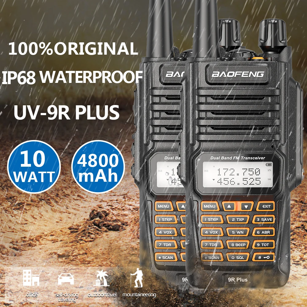 

2PCS Baofeng UV-9R Plus 10W IP68 Waterproof Dual Band 136-174/400-520MHz Ham Radio BF-UV9R Walkie Talkie 10KM Range UV-XR