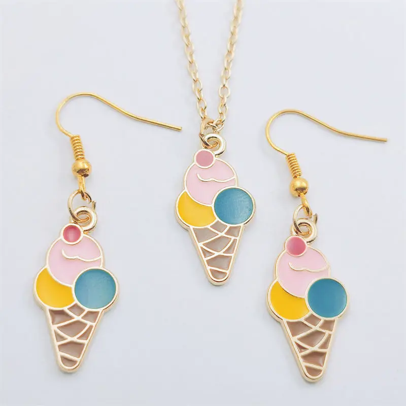 

Maras Dondurma Ice Cream Gold Earring Necklace Sets Jewelry Set Retro Vintage Antique,Fashion Women Christmas Birthday Girl Gift
