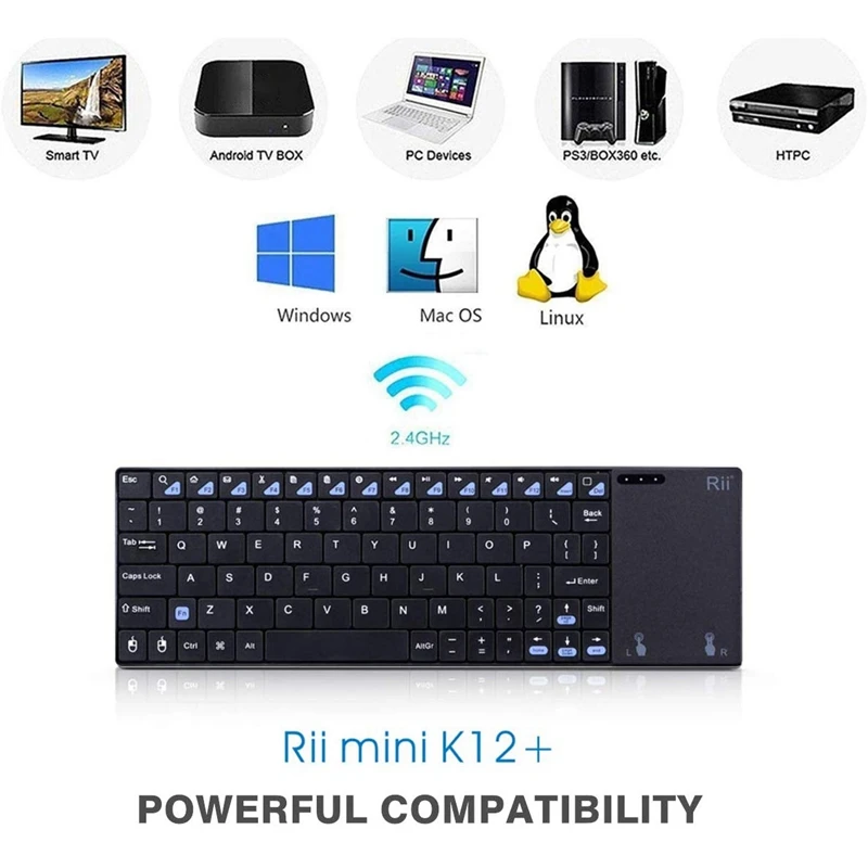Rii I12 + Ультра тонкая беспроводная клавиатура 2 4G с сенсорной панелью версия QWERTY