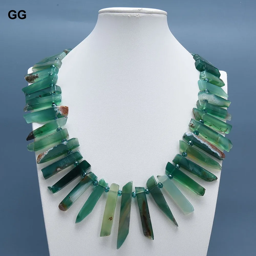 

Ювелирные изделия GuaiGuai, ожерелье-чокер из натурального зеленого Агата в форме ветки с зеленым кристаллом для женщин