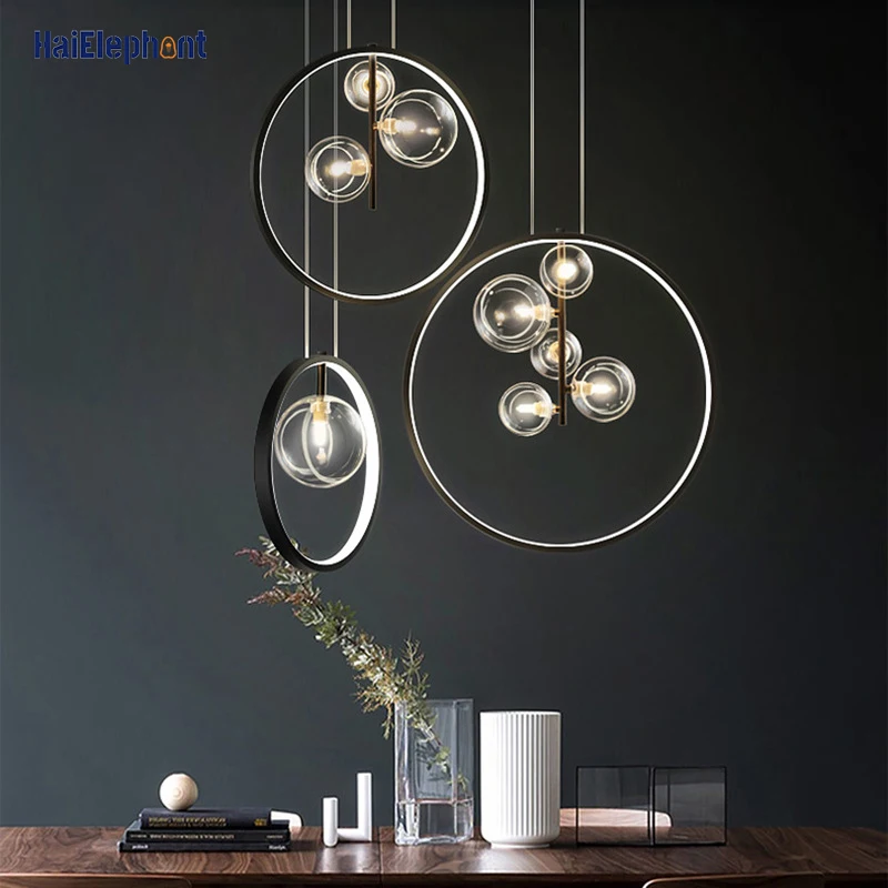 Nordic LED Glass Dome Pendant Lights Modern Dining Room Hanging Lamps Kitchen Bar Creative Home Decor Hanging Lighting G9 Bulbs