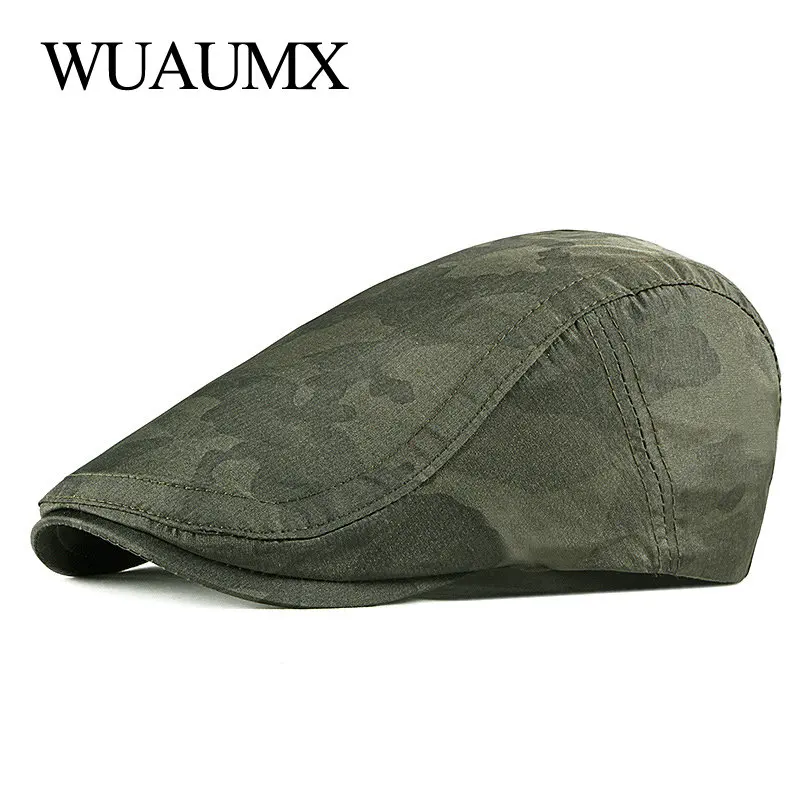 

Wuaumx Summer Berets Hat Men Camouflage Quick Dry Peaked Flat Ivy Cap Thin Duckbill Hat Women Herringbone Beret Cap boina hombre