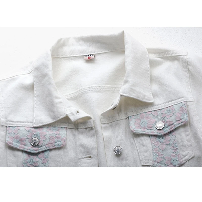 Женская джинсовая куртка демисезонная короткая в Корейском стиле с кружевом и