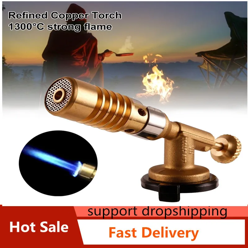 Portable Gas Torch Flame Gun Blowtorch Copper Flame Butane gas-Burner Lighter Heating Welding For Outdoor Camping BBQ Spray Gun