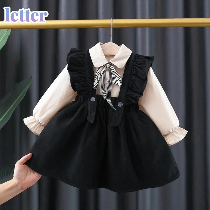 

Sweet Girls Princess 2pcs Clothes Set Baby Kids Children Autumn Long Sleeve Tops Shirt+Ruffle Overall Tank-Dress Suit ADK62