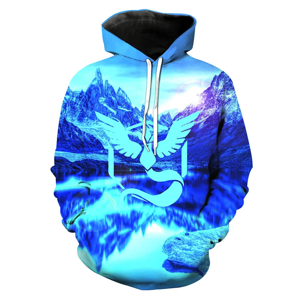 

CNUUIKOOEK Sweatshirts Men's 3D Ice Phoenix Printed Hooded Pocket Pullover Hoody Fashion Hooded Men's Hoodies