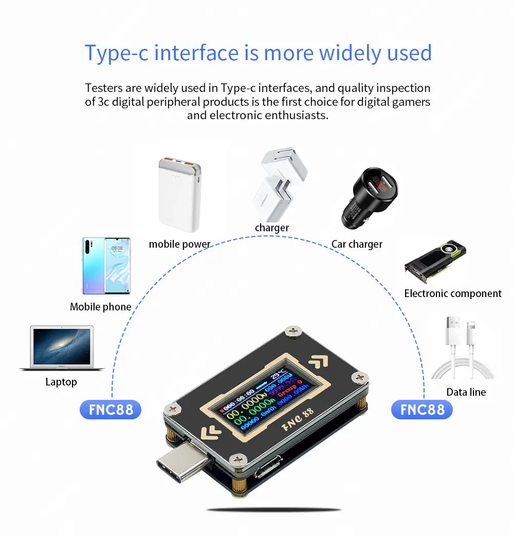 FNC88 тип-c PD триггер USB-C Вольтметр Амперметр Напряжение 2 способ измеритель тока мультиметр PD зарядное устройство батарея USB Тестер