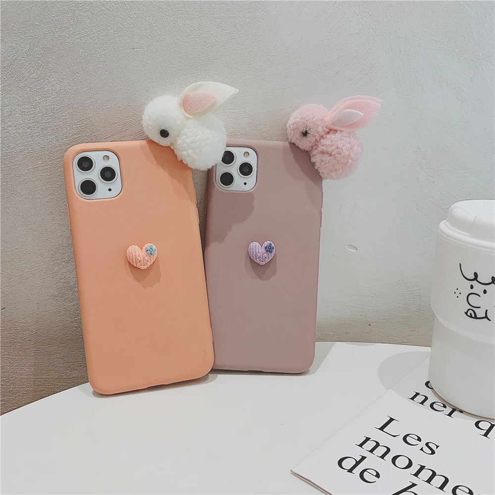 Роскошный зимний теплый 3D милый плюшевый чехол для телефона с кроликом Iphone 11 Pro Max