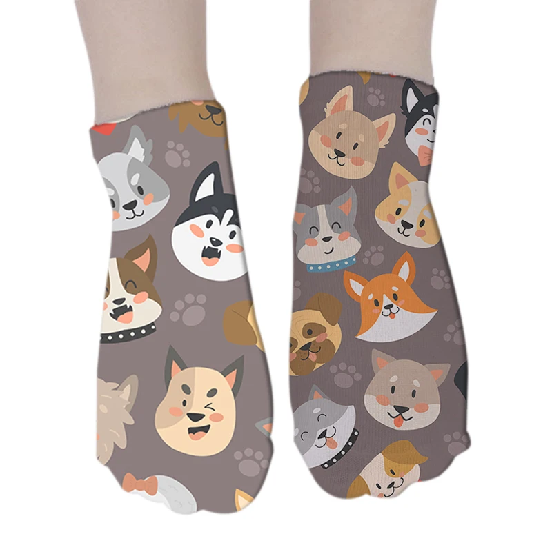 New Creative Design Colorful Cotton Women Short Socks Harajuku Funny Cute Cartoon Animals 3D Printed Happy Gifts For Girl | Женская