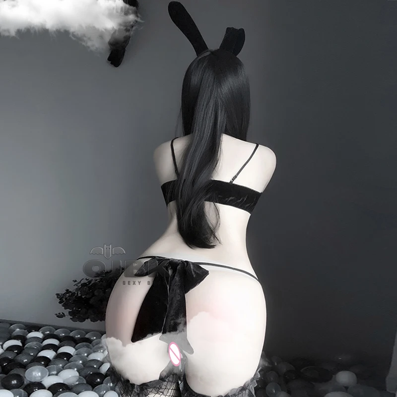 

Sexy Lingerie Sweet Three Point Hanging Neck Style Cute Bunny Girl Transparent Uniform Passion Temptation Suit For Women