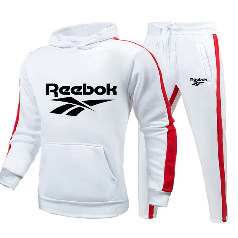 

2 Pieces Sets Tracksuit Men 2021New Brand Autumn Winter Hooded Sweatshirt +Drawstring Pants Male Stripe Patchwork Hoodies S-XXXL