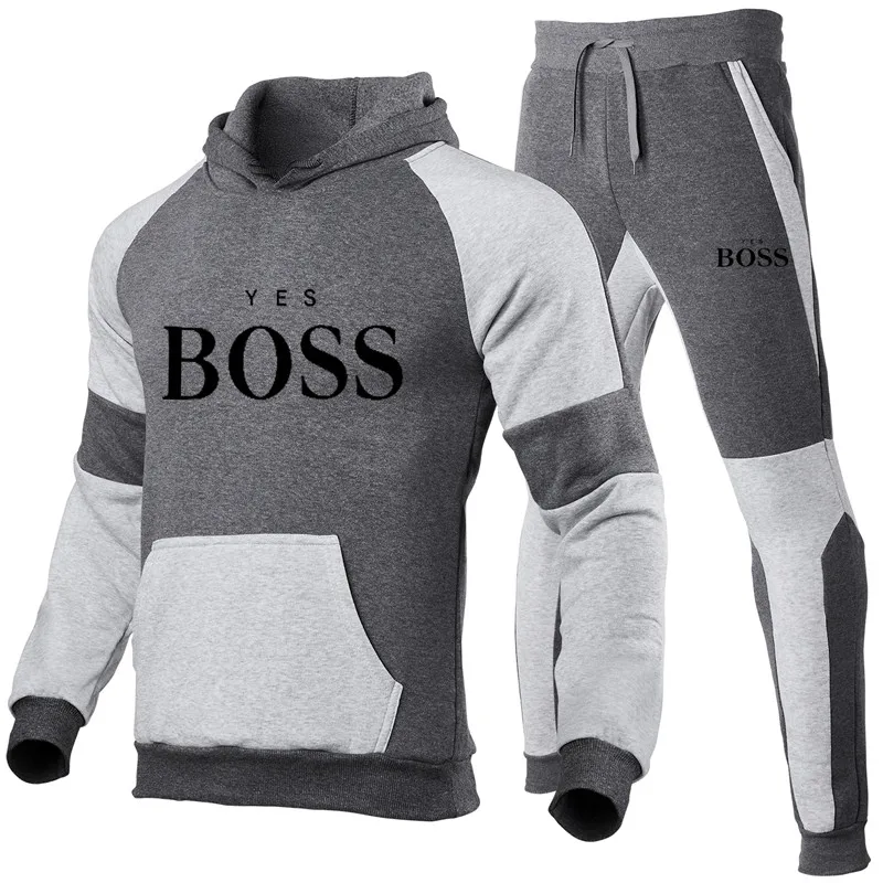 

2021 Tracksuit Men Fashion Splicing Hoodies Men Suits Brand Sets Men Sweatshirts+Sweatpants Autumn Winter Fleece Hooded Pullover