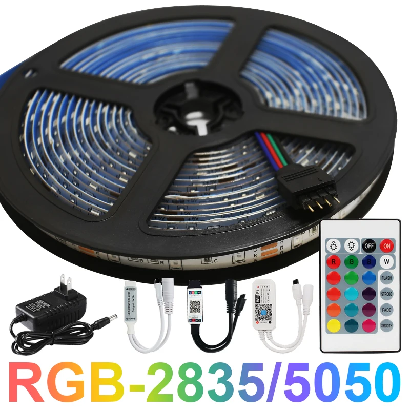 

LED Strip Lights DC 12V RGB Waterproof Led Lights 5050 Tape Strip For Room Decaor 2835 Neon Flexible Ribbon Adapter With Remote