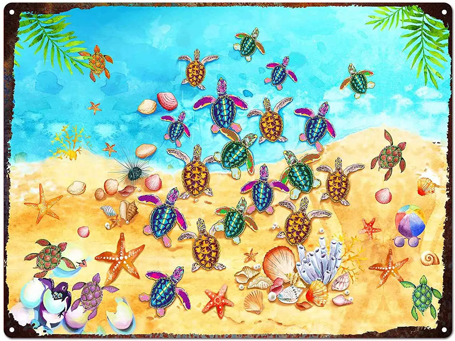 

Sea Turtle Bathroom Wall Decor Tin Sign Life Teal Watercolor Painting Beach Theme Artwork Metal Tin Sign Welcome Yard Garden