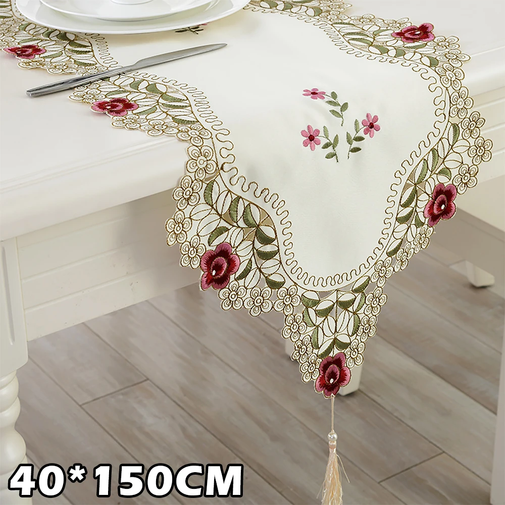 Пасторальный стол с вышитыми цветочными листьями полый полиэстер покрытие для