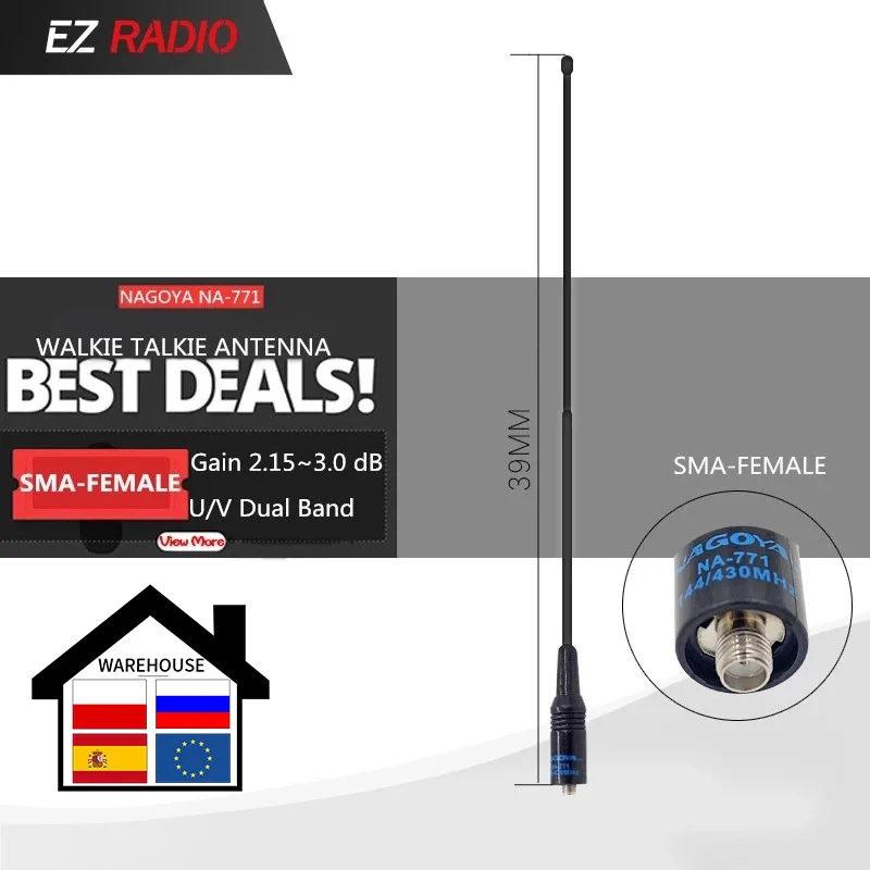 Оригинал Nagoya антенна для рации WOUXUN Baofeng VHF/UHF с частотой 144/430 МГц вращения на