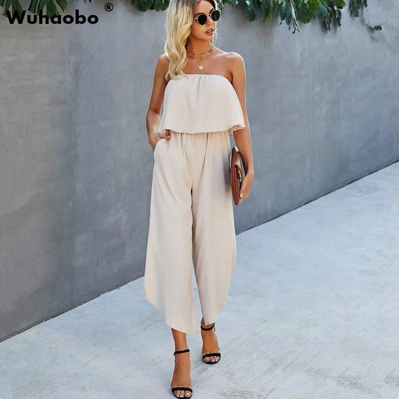 Женские Элегантные Комбинезоны с открытыми плечами черные летние комбинезоны