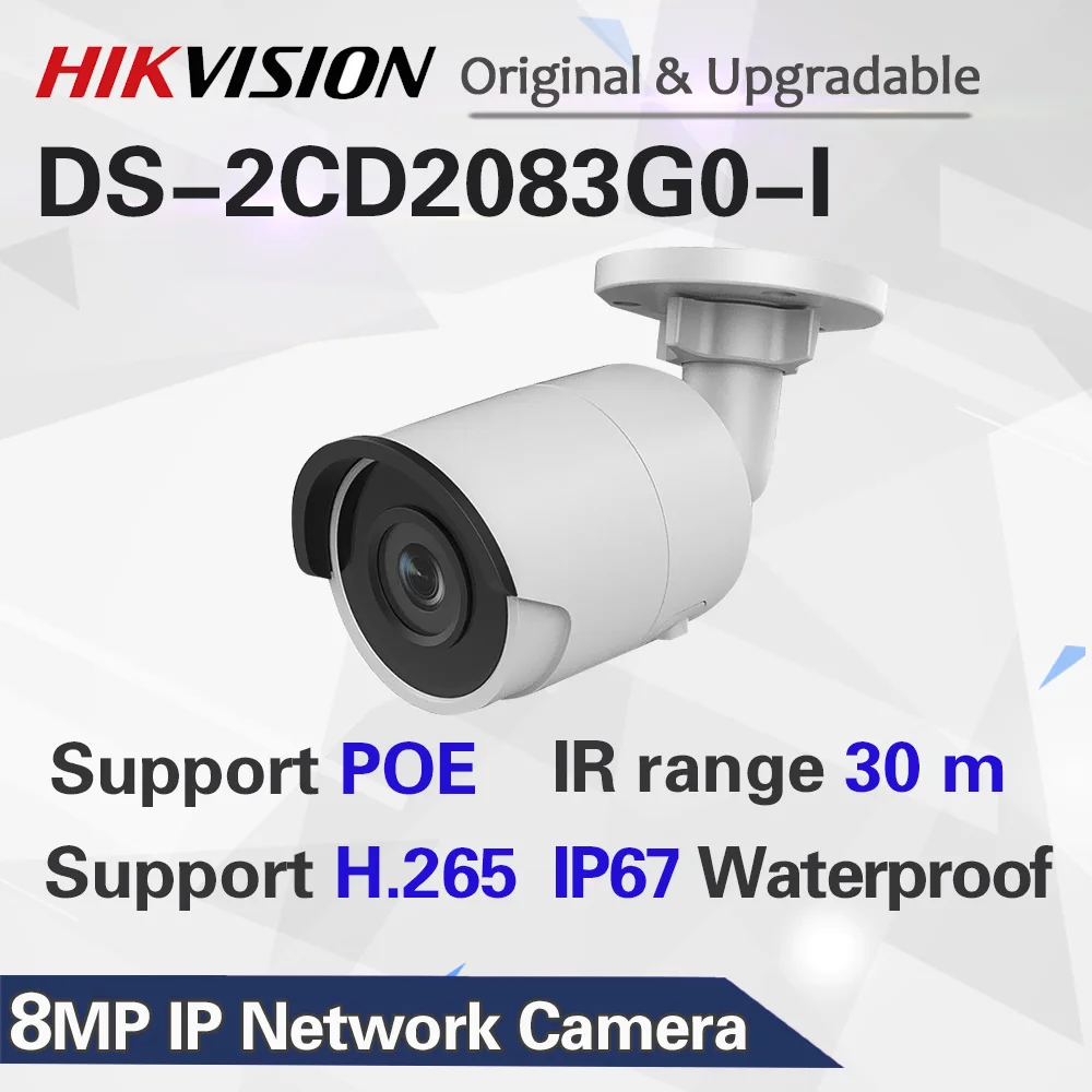 Hikvision Bullet 8MP ip-камера POE наружная DS-2CD2083G0-I наружная камера безопасности H.265 с слотом для sd-карты и 30 м ночного видения