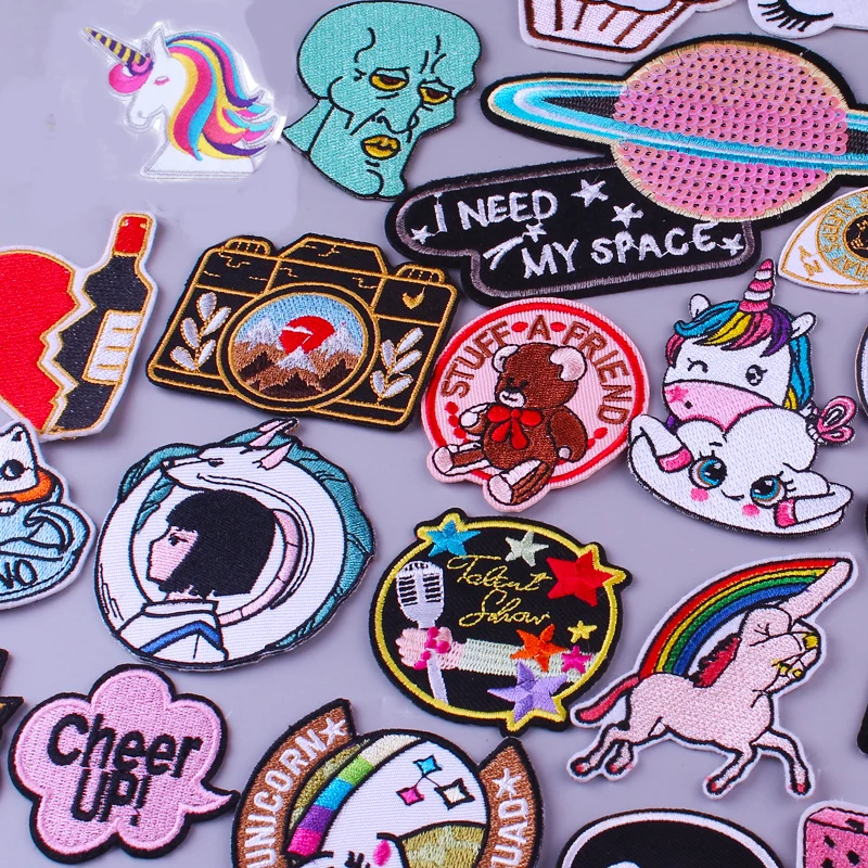 

Cartoon Unicorn Camera Patches Embroidered Patches For Clothing Iron On Patches Cute Bear Space Badges Stripes On Kids Clothes