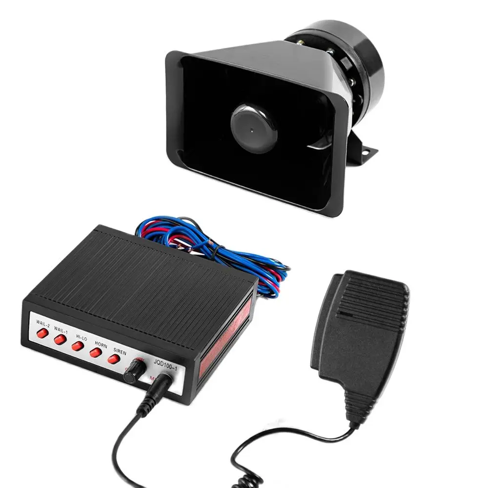 

YHAAVALE 100W Car Police Siren Amplifier 5 Sounds 122dB Loud Power Emergency Warning Horn Alarm 12V PA System with Speaker & MIC