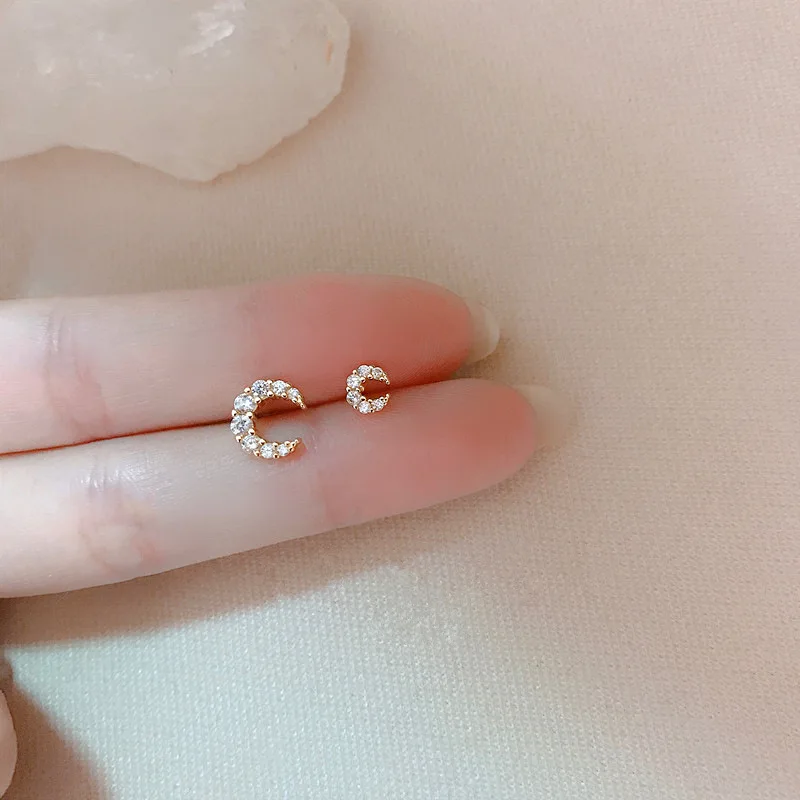 

OEIN 925 Sterling Silver Trendy Mini Moon Stud Earrings For Women Letter C Earrings 2021 New Fashion Korean Ear Jewelry