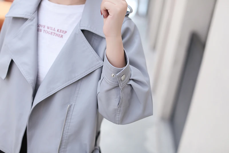 

Short Loose Pu Leather Jacket Street Casual Outwear Ladies Biker Jacket Autumn Winter Soft Faux Leather Jacket