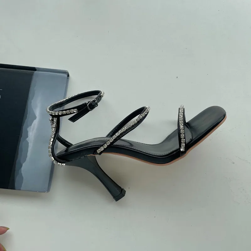 

Fashion Womens Shoes 2021 High Heel Sandals Suit Female Beige Luxury High-heeled Comfort Girls Low Rhinestone Black Crystal Buck