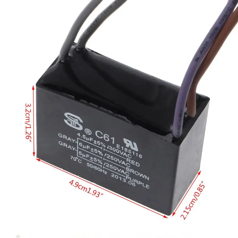 

CBB61 Ceiling Fan Capacitor Electrical Power Relay Connecting Capacitor 4.5uf+6uf+5uf 5 Wire 250V
