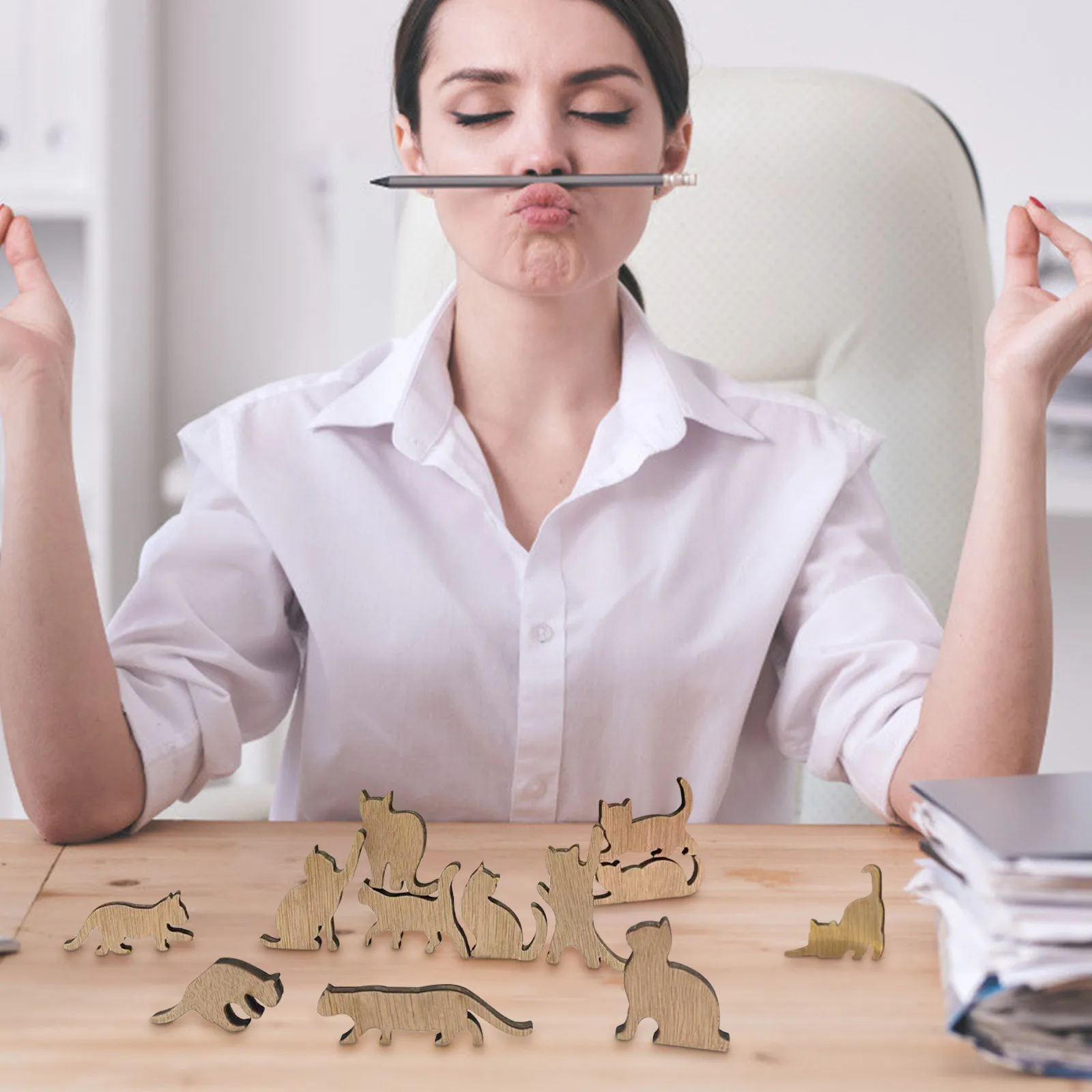 

Настольная мини-кукла для йоги и кошки, деревянная игрушка для йоги, подарки для любителей, милые и креативные деревянные игрушки для кошек