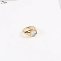 joolim high end pvd antique cabochon round white conch rings for women stainless steel jewelry wholesale