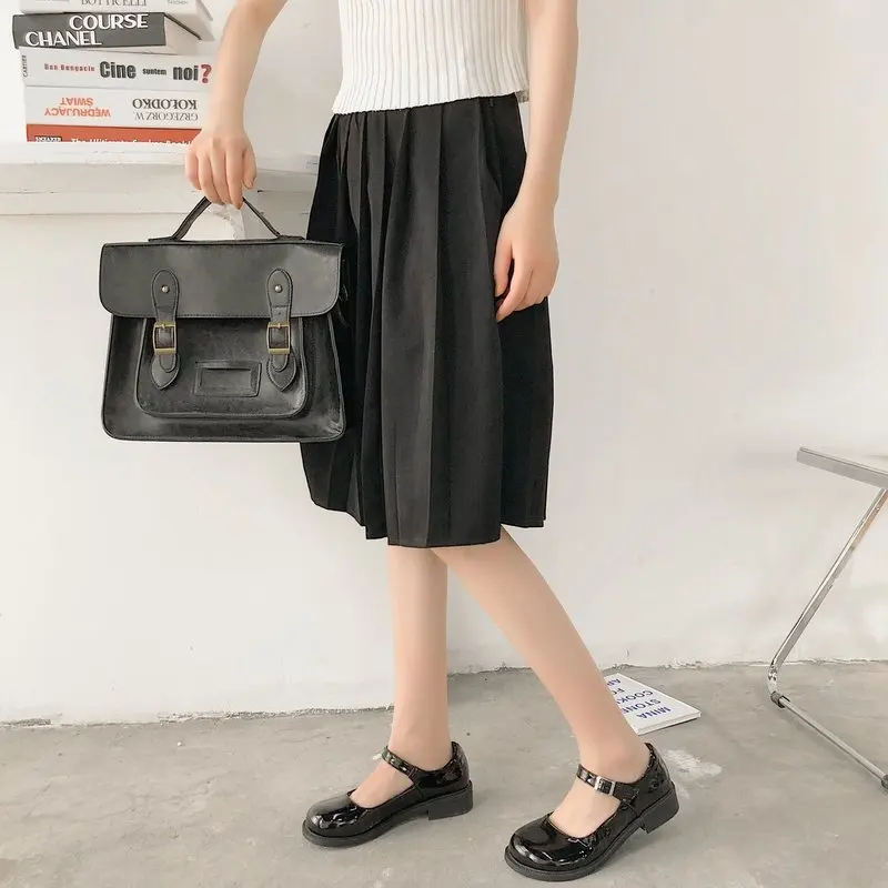 

Solid Black Leather Mary Janes Oxford Shoes For Women Flats Loafers Thick Bottom Platform Buckle Strap Shoes Woman Ladies Shoes