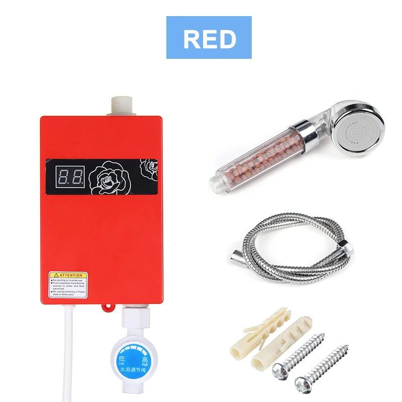 Universal 300W Electric Water Heater Instant Tankless Water Heater 220V 3KW Temperature display Heating Shower+Shower Nozzle