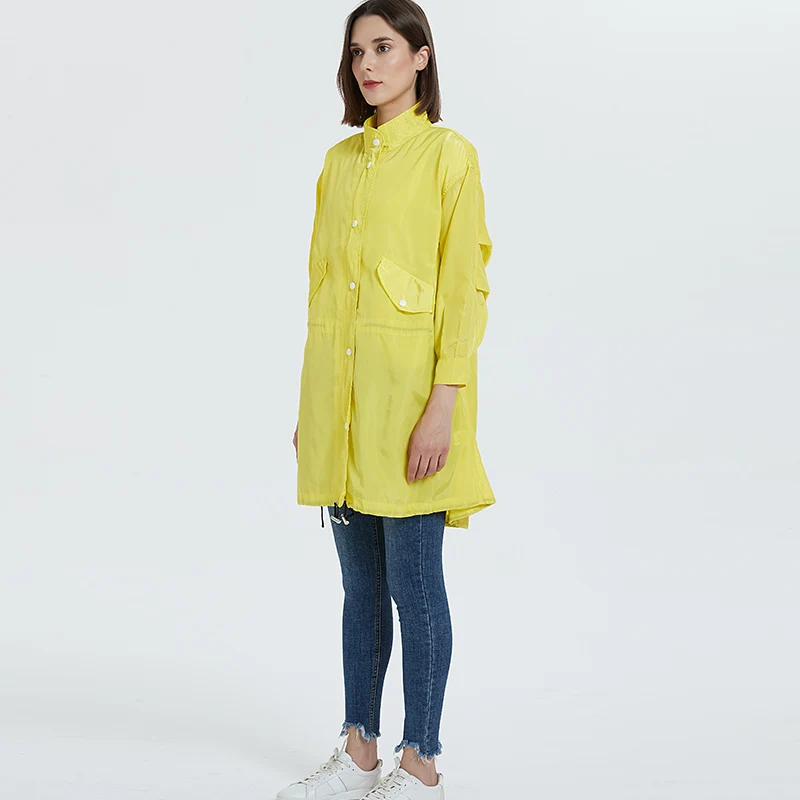 Женское длинное пальто желтое солнцезащитное из полиэстера в полную длину