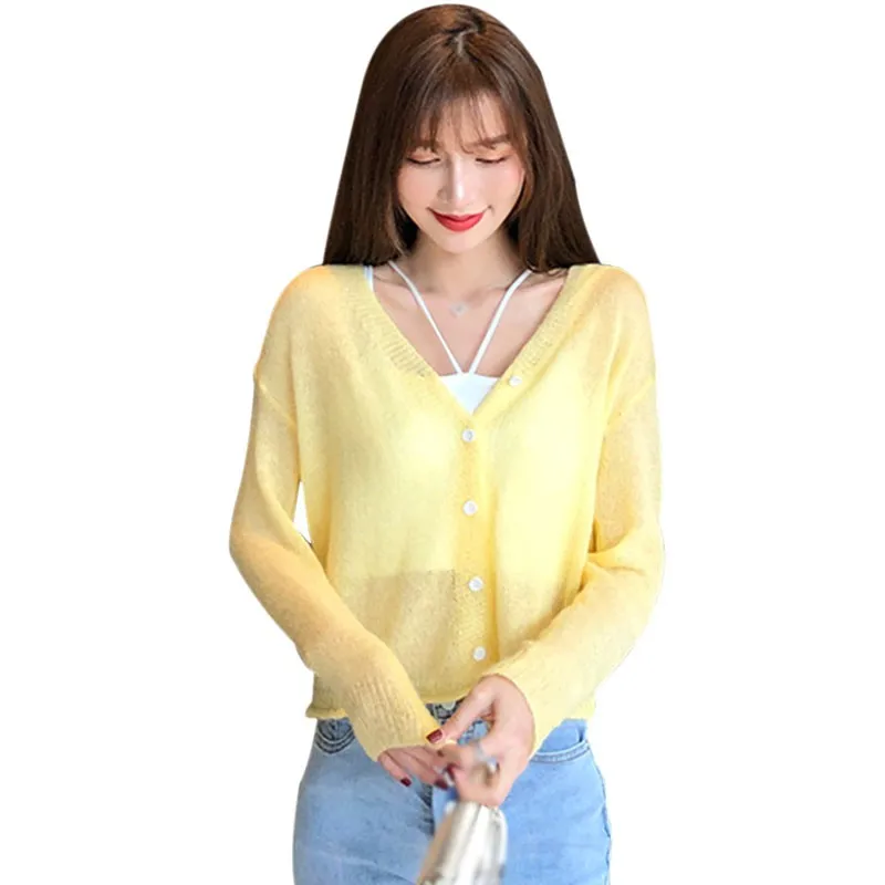 

Fashion Youth Popular Among Young People Hollow Knitted Sweater Long-sleeved Top Women Thin Section Sun Protection Cardigan