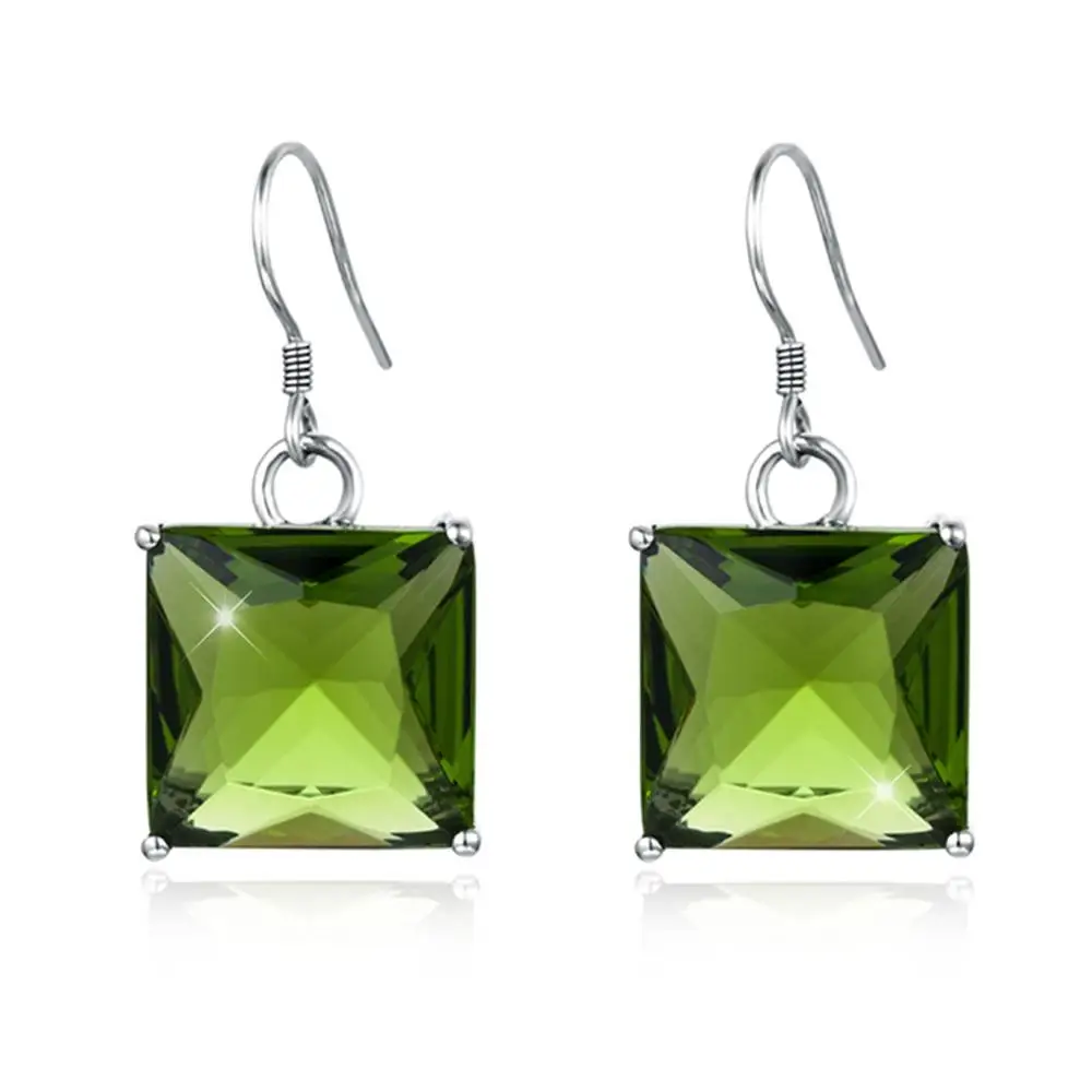 

Szjinao 925 Sterling Silver Earrings For Women Emerald Cut Peridot Gemstone Earring 18K White Gold Plated Fine Jewelry Factory