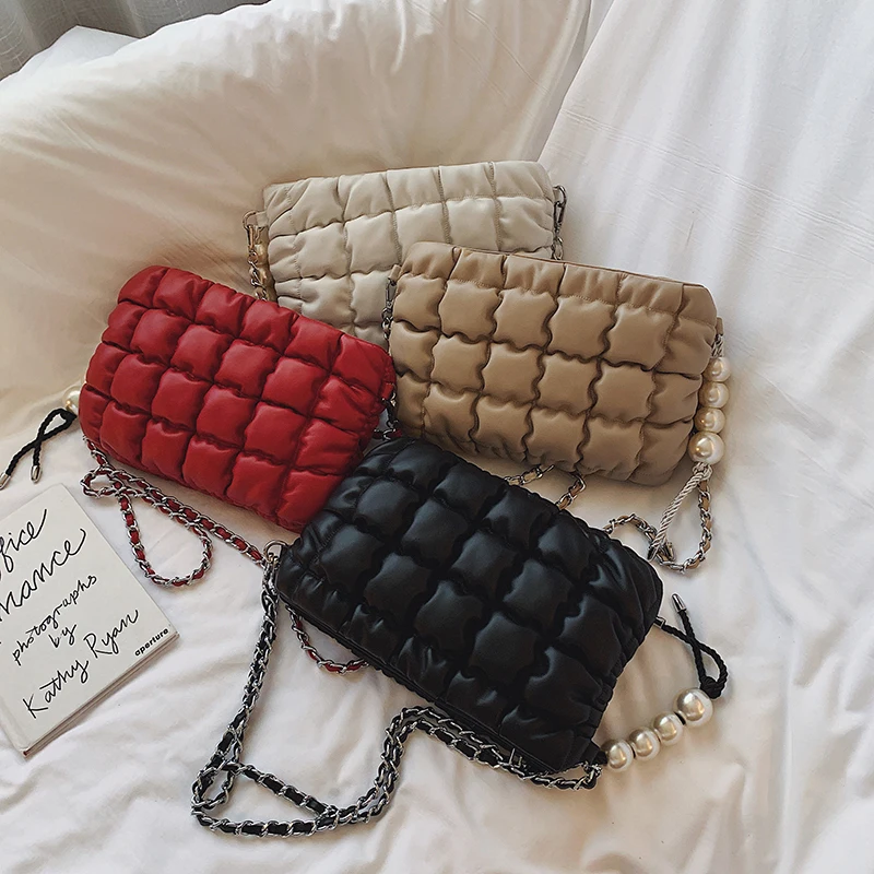 

Simple Grid Designer PU Leather Crossbody Bags for Women 2021 Fashion Branded Luxury Chain Shoulder Simple Handbags and Purses