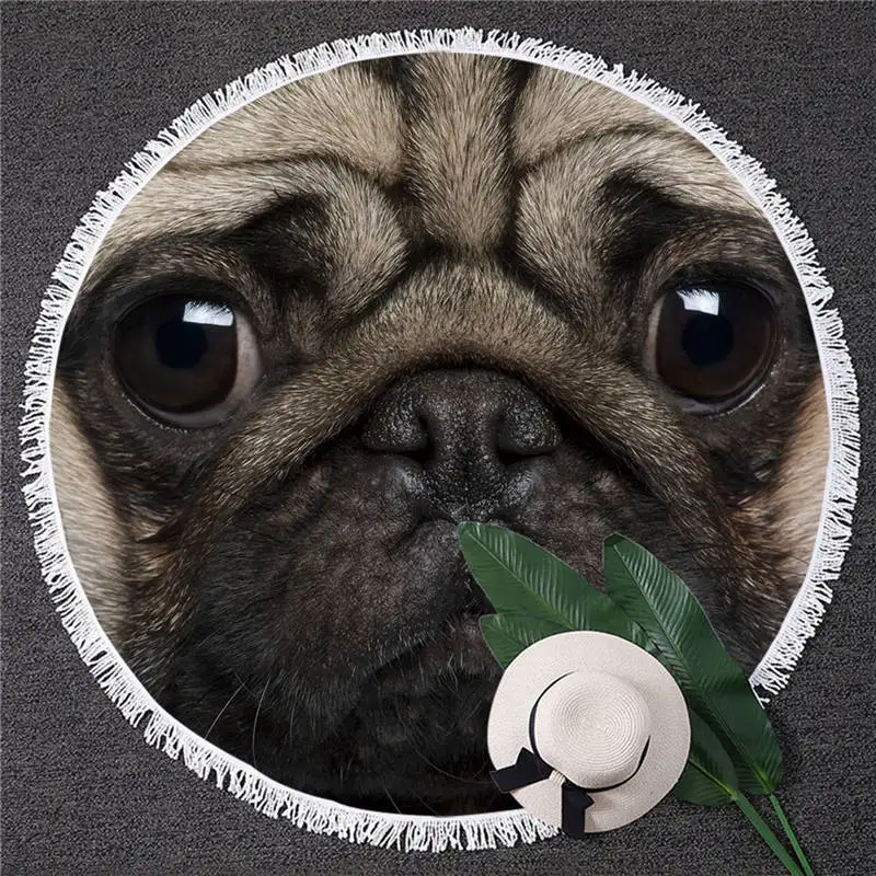 Dog 12 Blesslive мультяшное круглое пляжное полотенце пират Мопс гобелен бульдог Toalla солнцезащитное одеяло Большое банное полотенце для взрослых 150 см - Цвет: Dog 12